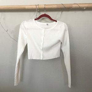 Uniqlo white cropped ribbed 100% cotton cardigan XS nwot